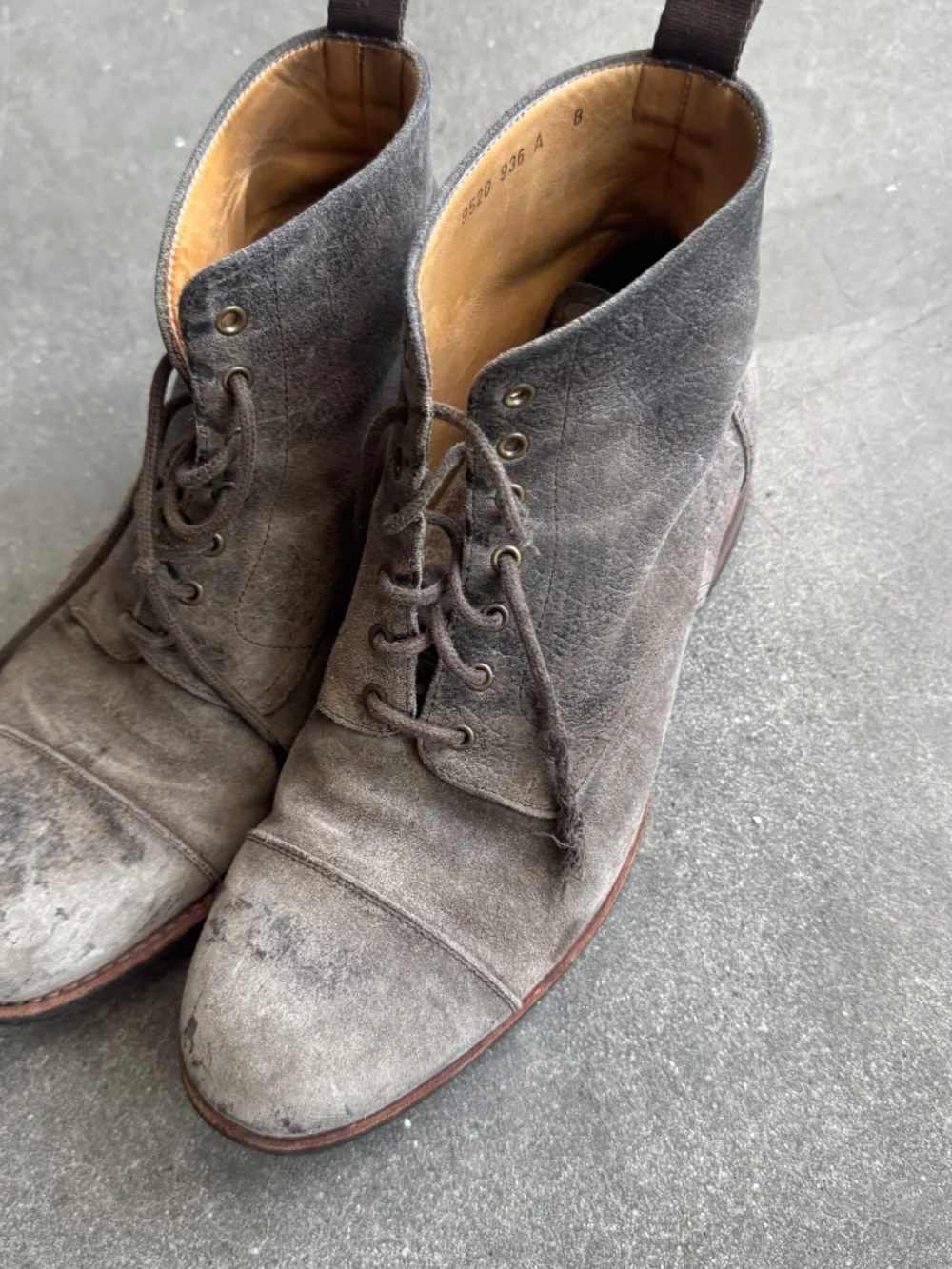 Gray Suede Taft Boots, Size 8 — as-is, broken lace